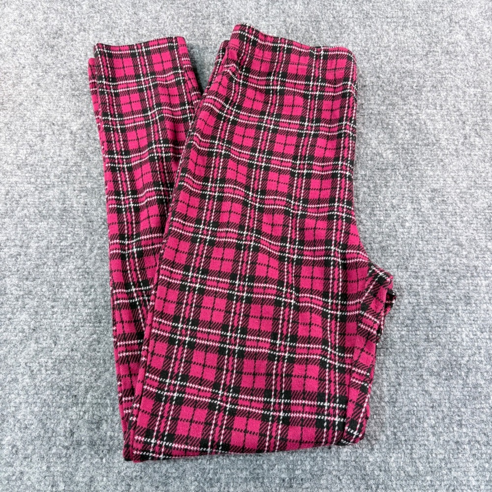 Forever 21 Girls Red Black Plaid Leggings Size Small Stretch Tartan Pants